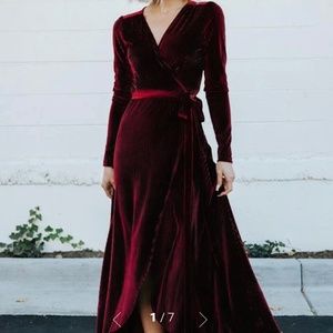 Ribbed Velvet Wrap Dress in Mulberry
